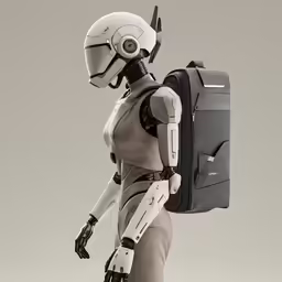 a robot with a suitcase and a suit on it