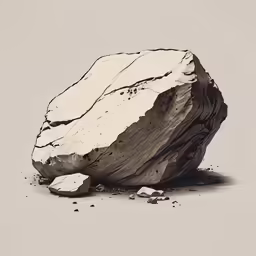 a large rock with pieces of dirt and a piece of paper on top