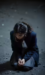 woman sitting down on the ground holding her hand