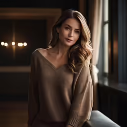 a woman in a brown top and skirt posing for the camera