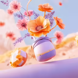 an animated vase filled with flowers on top of a white surface