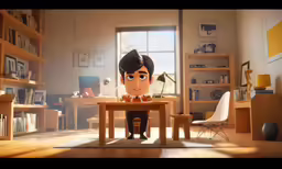 an animated image of a man sitting at a table