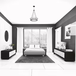 a black and white photo of a bedroom