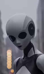 a robot standing in the middle of a city