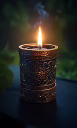 a lit candle is sitting on a table