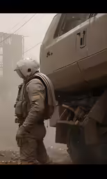 a military man is standing beside a plane