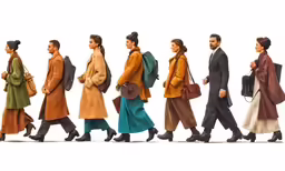 a group of people are walking down the road