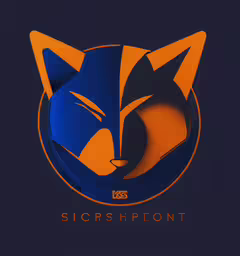 a picture of the front cover of scissors point,an orange and blue cat face with text below