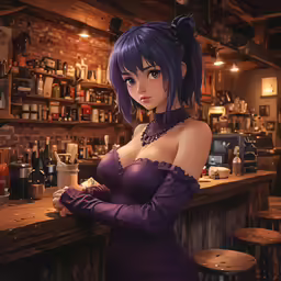 a sexy anime character posing at the bar