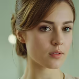 a close up of a person with blue eyes