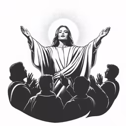 the christ on a white background with black and white graphics