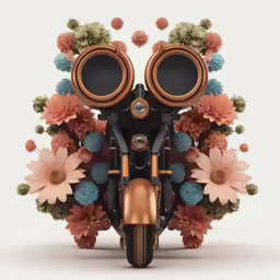 the design of a motorcycle with a digital image of its front end and speakers