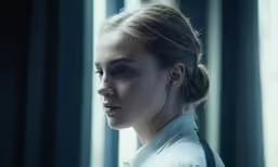 a woman standing by the window looking at something