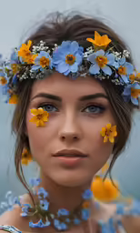 a girl with flowers in her hair
