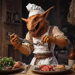 a gargoyle is eating food out of a kitchen sink