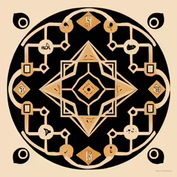 a circular image with symbols in it