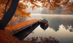 a small boat in the water near a dock