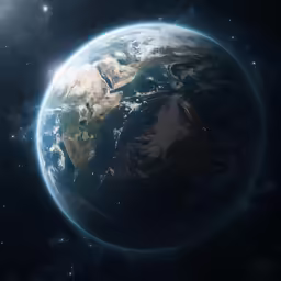 the earth is shown in front of stars and planets
