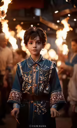 a young boy dressed in a medieval costume