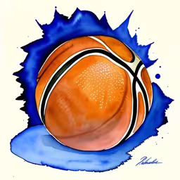 a drawing of an orange and black ball,an orange ball with black and white lines on it