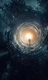 a man is standing in an abstract looking tunnel