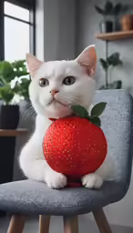 a white cat sitting on top of a chair