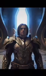 the character is wearing armor and standing in front of a giant wall
