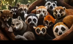 a bunch of animal with their heads together in the air