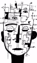 the head is shown with lines, shapes and dots