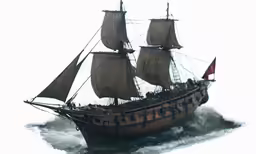 an old model pirate ship sailing in rough waves