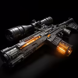 a rifle with two bright lights on it