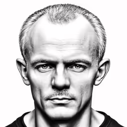 a man is photographed in a black and white photo