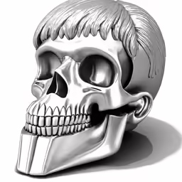 a silver colored human skull with a beard