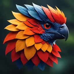 a colorful bird has its head in the shape of an eagle