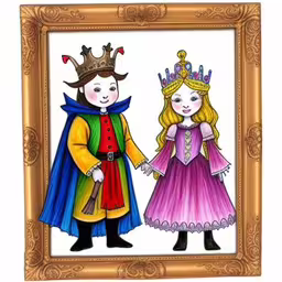 a painting of a couple dressed as medieval characters,this is a picture of two children in colorful outfits