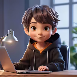 a cartoon character is sitting at a desk