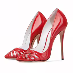 womens red heels on the high heeled heel with a striped pattern and clear toe