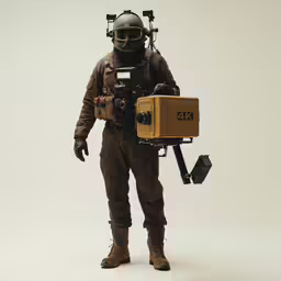 the man is dressed up in military gear