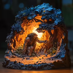 the action scene has been made using wood, and is lit by the sun
