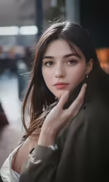young woman with an earring leaning on a wall