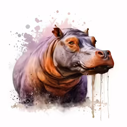 a painting of an hippo with watercolors on it
