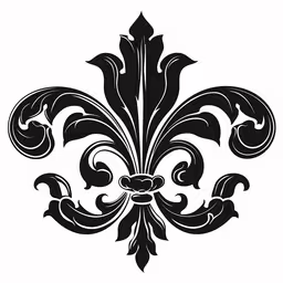 a black and white fleur de flaue design,a decorative floret designed to look like a flower