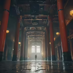 man standing alone in a darkened, abandoned building