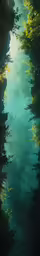 the calm river flows down into the forest
