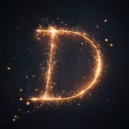 a gold sparkle letter d against a black background