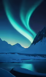 aurora bore is an aurora - like green and blue light above snow covered mountains