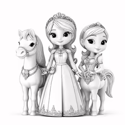 two princess dolls on a horse are ready to be drawn