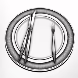 a drawing of a fork, knife and plate