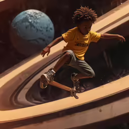 young child in yellow shirt skateboarding on concrete