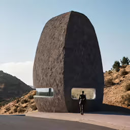 a man standing outside a very large building